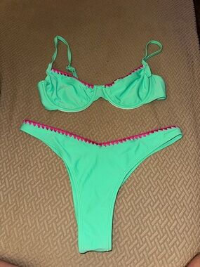 Cupshe Mint Green Bikini with Pink Trim